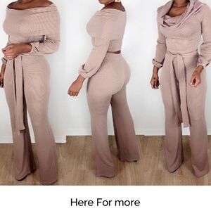 Tan Ribbed Two-Piece Set